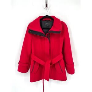 Mackage Red Iva Wool Cashmere Blend Belted Jacket with Leather Trim size Small